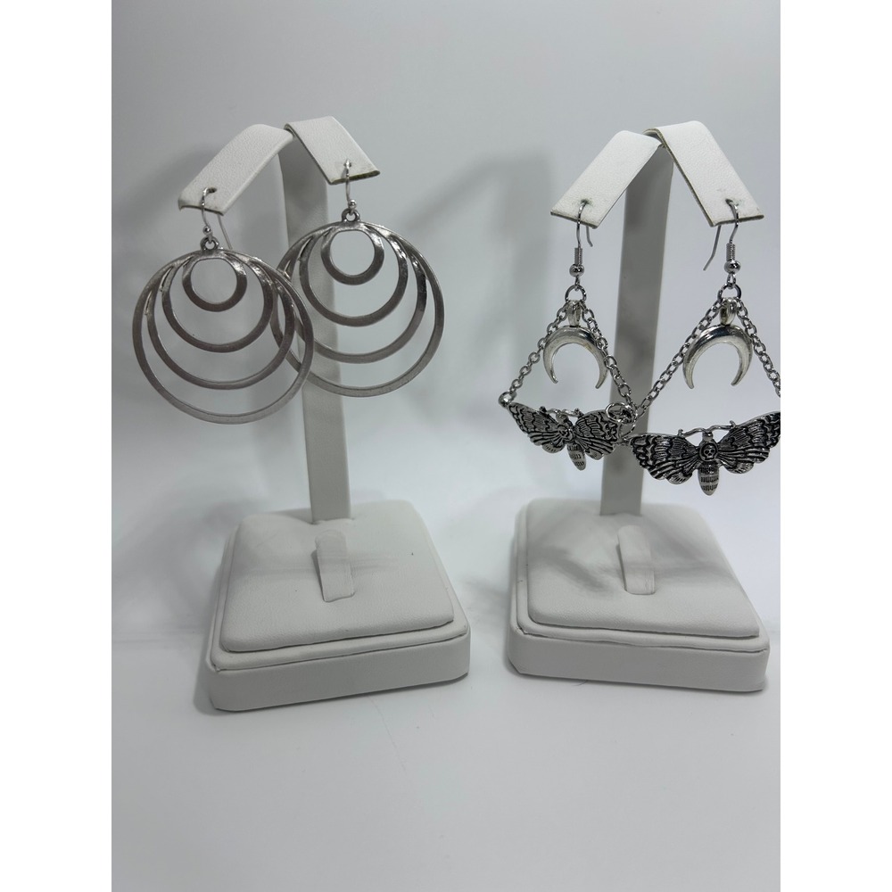 Unbranded Earrings Set Women OS Silver Good Moth Moon & Concentric Hoop Bundle